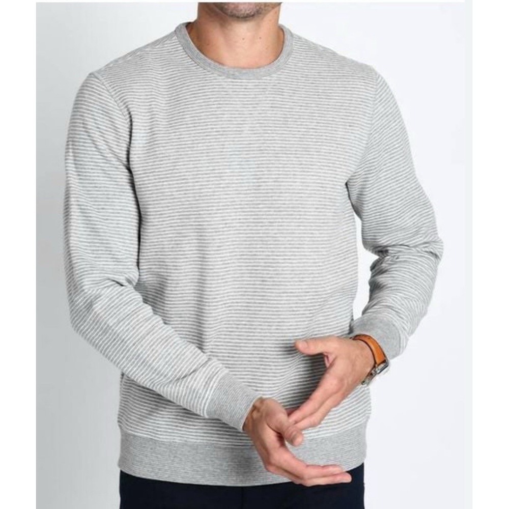 Jachs New York Men's Pullover‎ Lg Knit Sweater Crew Neck Grey & White Stripe B8